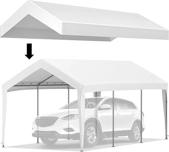 VEVOR Carport Replacement Canopy Cover, 10 x 20 ft, Ripstop Triple-layer PE Fabric Garage Top Tarp Shelter Cover, UV Resistant Waterproof Car Cover Tent for Party, Garden, Boat (Frame is not Included)