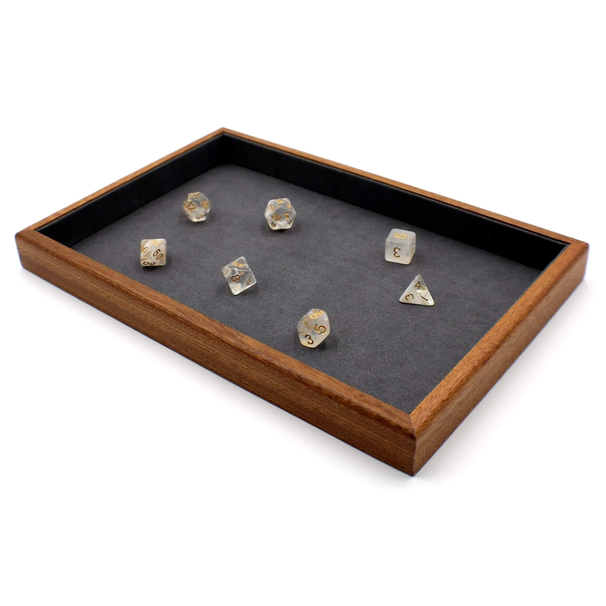 Dahan Dice Premium Wood DND Dice Tray with Matching Crystal Dice Set