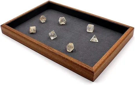 Premium Wood DND Dice Tray with Matching Crystal Dice Set