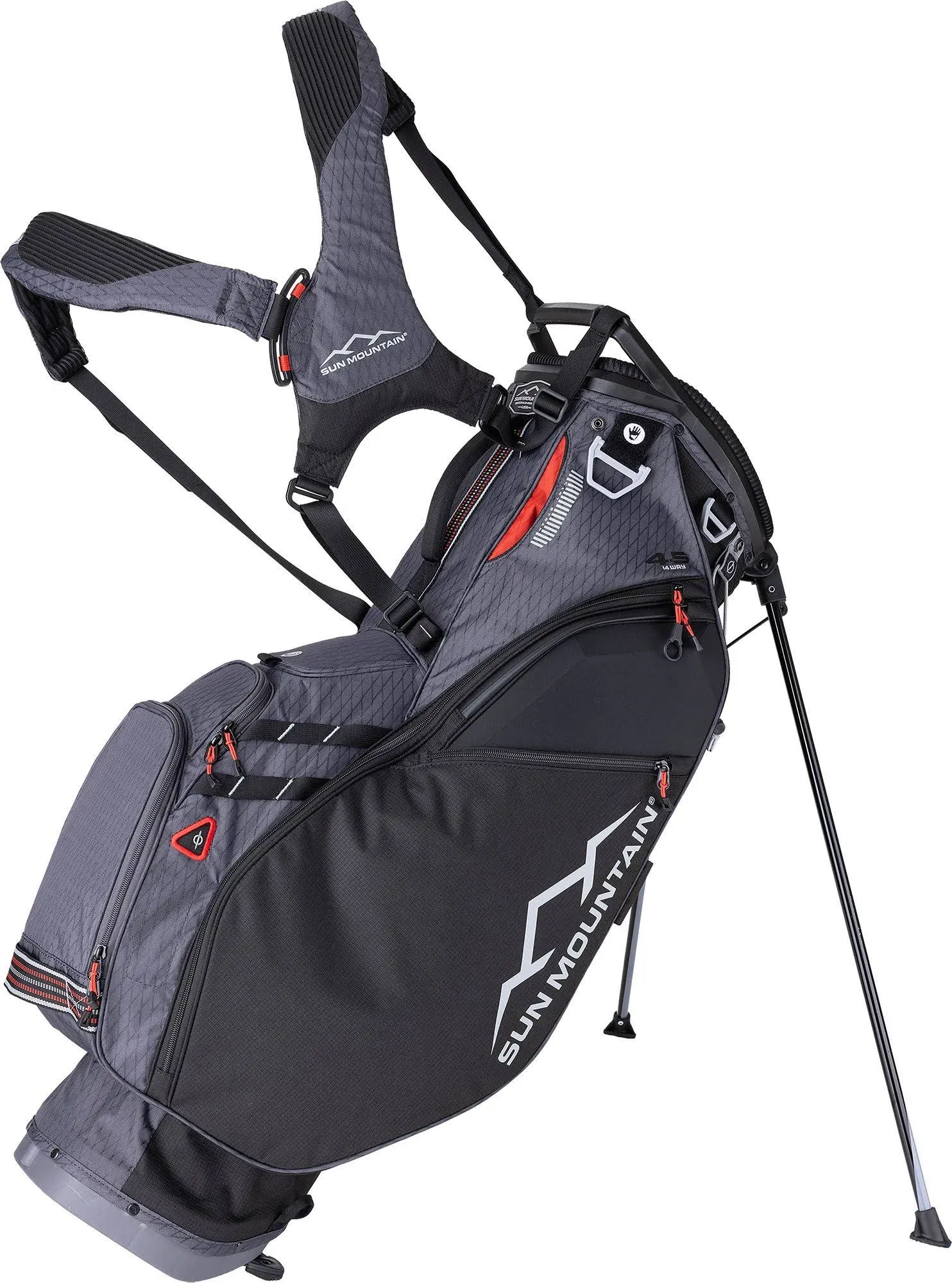 Sun Mountain 2024 4.5 LS 14-Way Golf Stand Bag, Black-Steel-Rush-Red