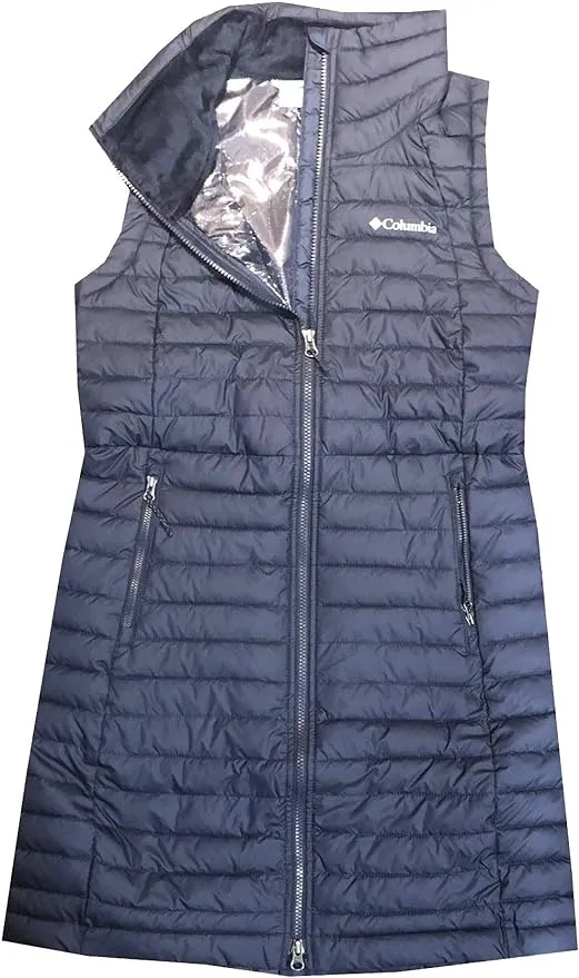 Columbia White Out Long Vest Womens Small Blue Puffer Full Zip Insulated New