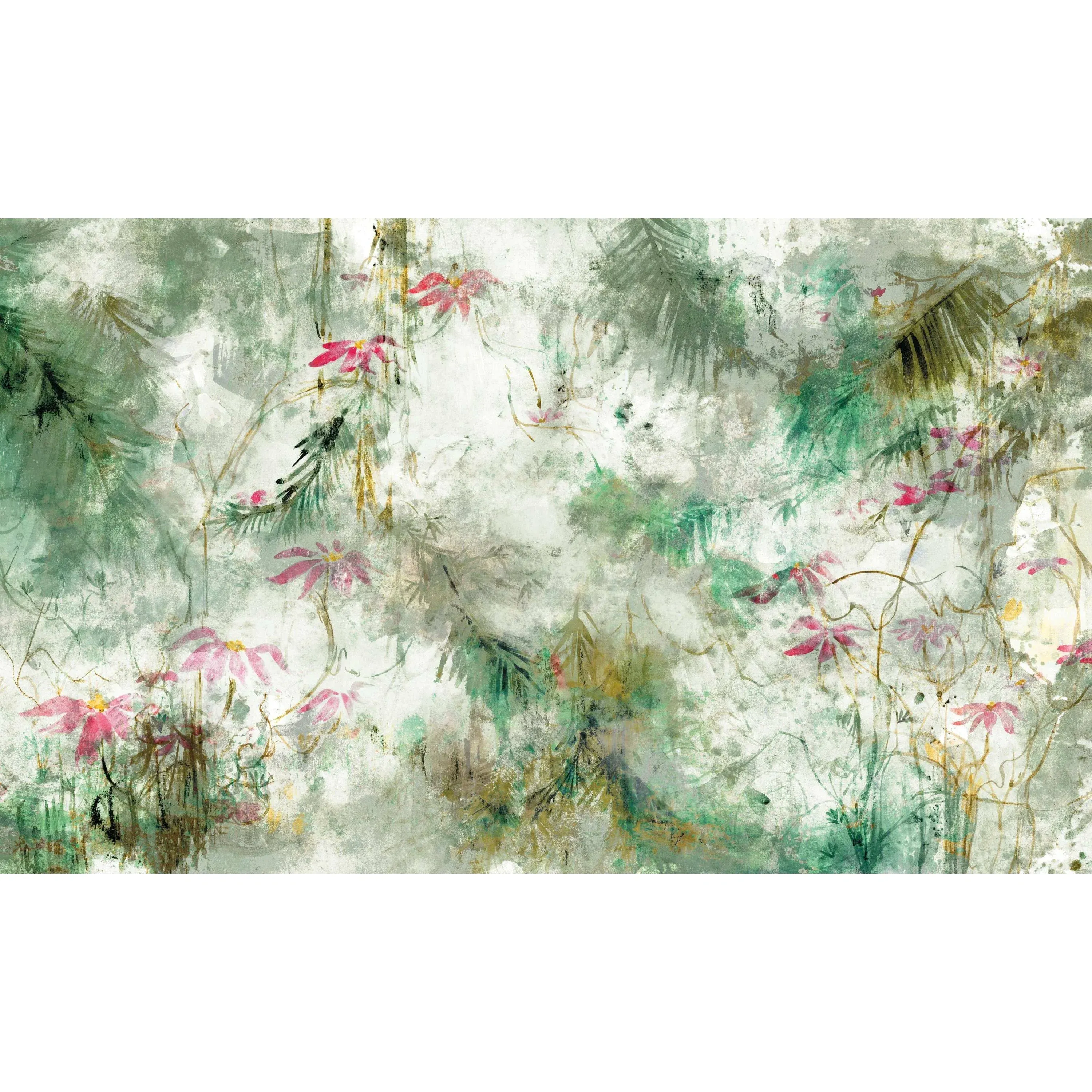 RoomMates RMK11588M Green and Pink Jungle Lily Peel and Stick Wall Mural - 15 ft. x 9 ft.