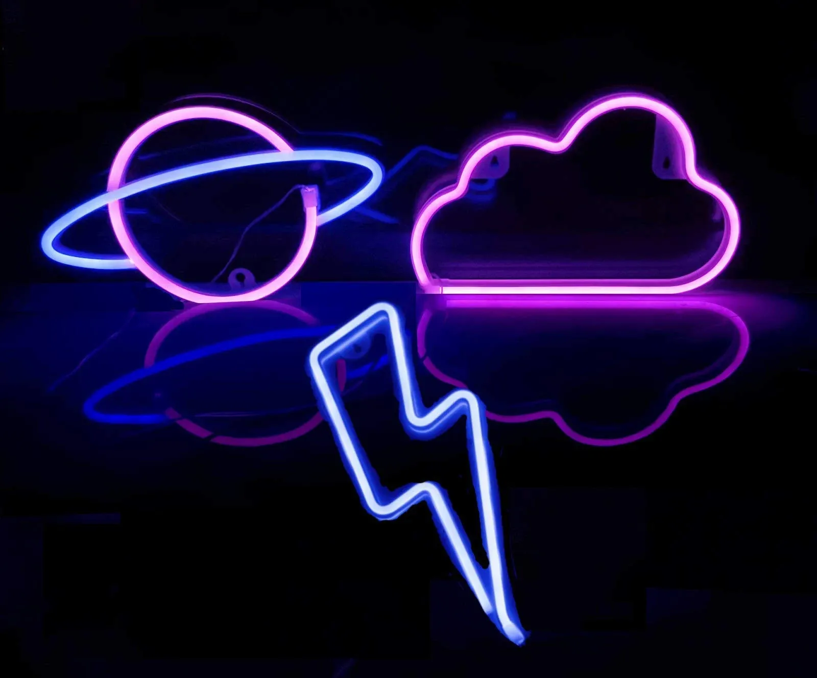  3 Pcs Neon Signs for Wall Decor, LED Neon Lights Signs Cloud Lightning Planet