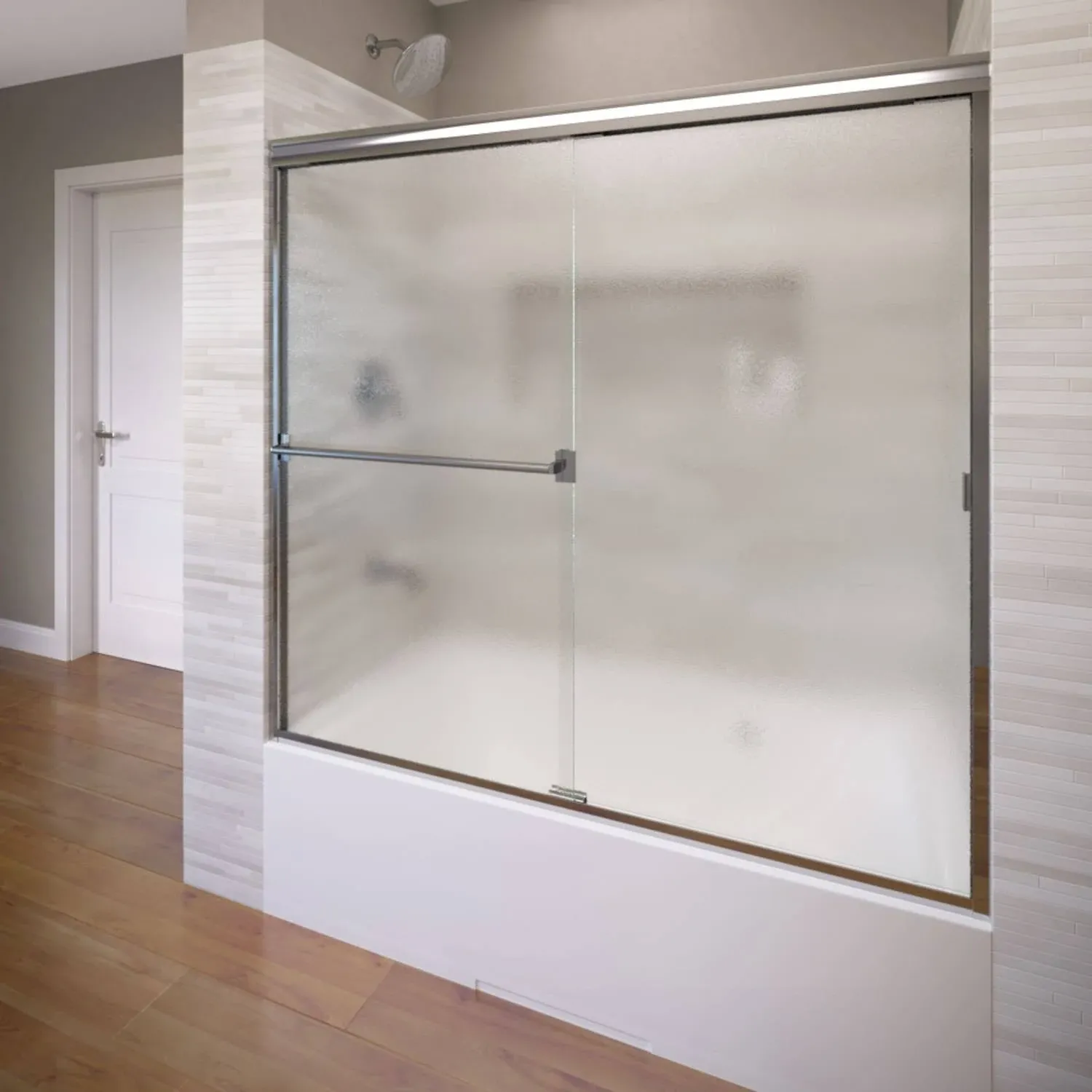 Basco 3400-56S Classic 56" x 56" Semi-Frameless Bypass Sliding Tub Door Finish ...