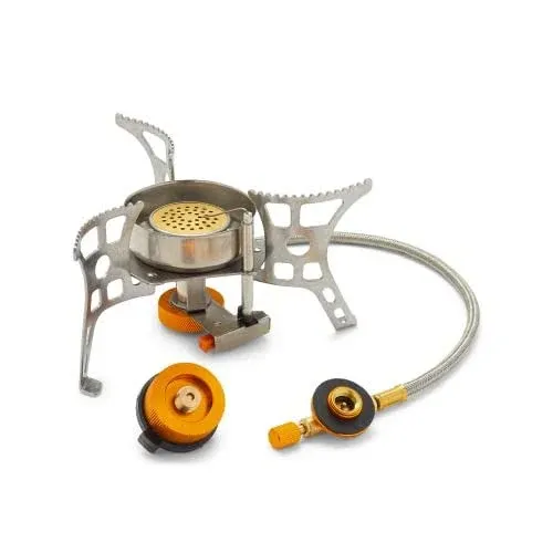 Backpacking Stove with Built-in Ignition System, Compatible with 3 Types of Camping Stove Fuel (propane and butane adapters included)