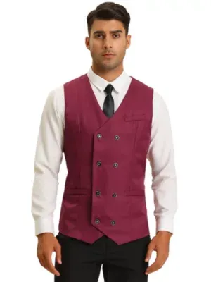 Lars Amadeus Men's Double Breasted V-Neck Slim Fit Formal Suit Vest Wedding Dress Waistcoat