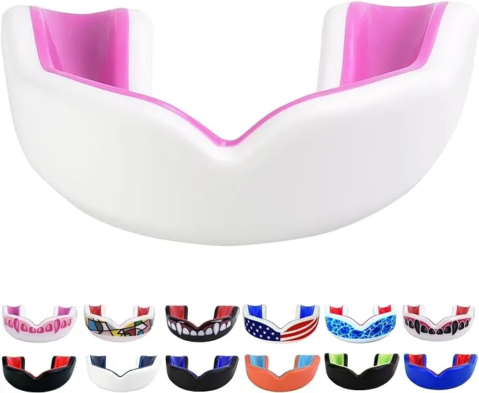 Oral Mart Sports Youth Mouth Guard for Kids (USA Flag & 3 Fangs & 15 Best Colors) | Youth Mouthguard (BPA Free) Football, MMA, Karate, Flag Football, Rugby, Boxing, BJJ, Hockey (/w Vented Case) (Youth, Strapless)