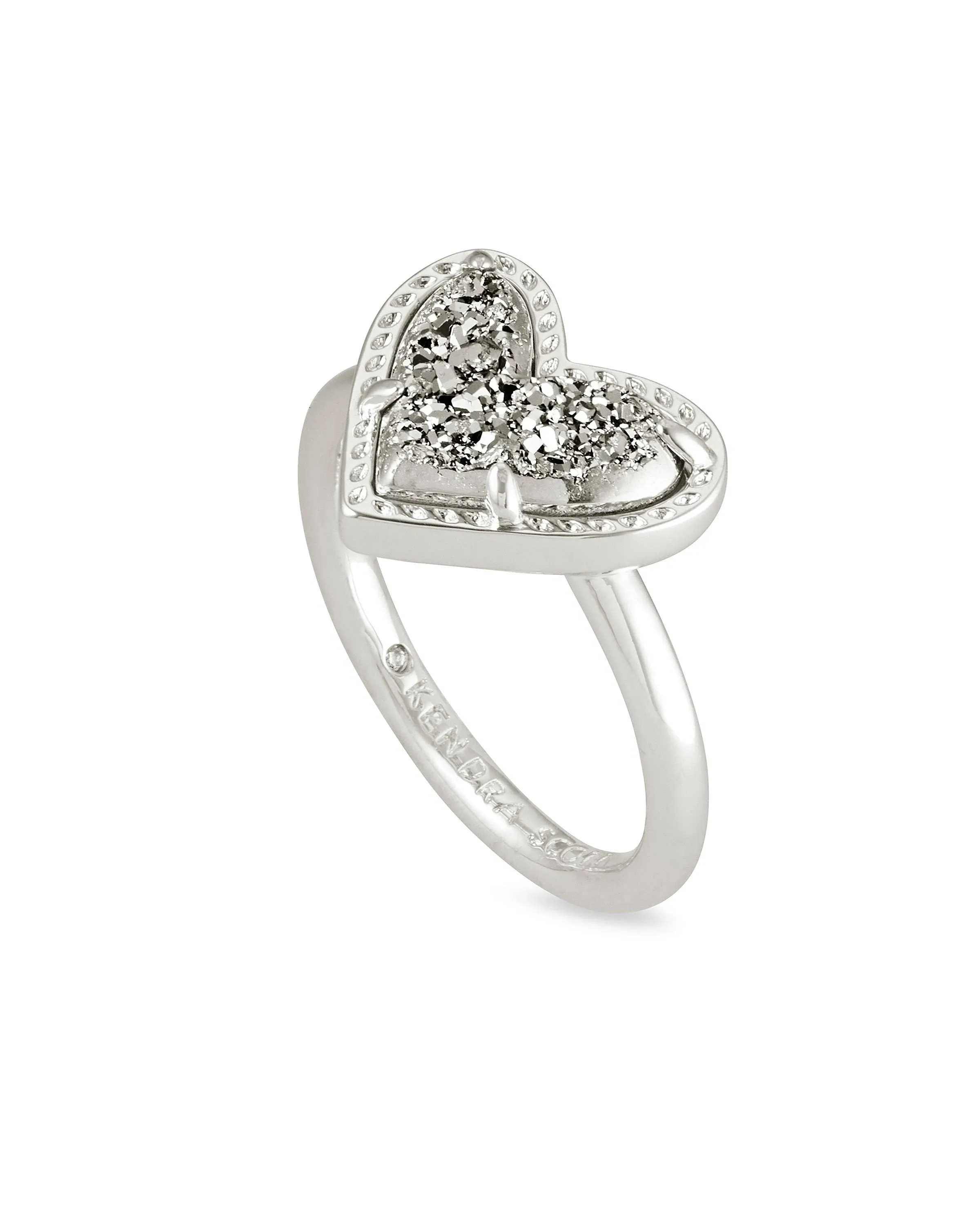 Ari Heart Silver Band Ring in Platinum Drusy