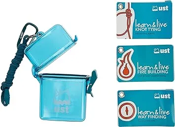 ust learn & live outdoor skills educational card set with durable, waterproof, compact design and storage case for hiking, camping and outdoor survival