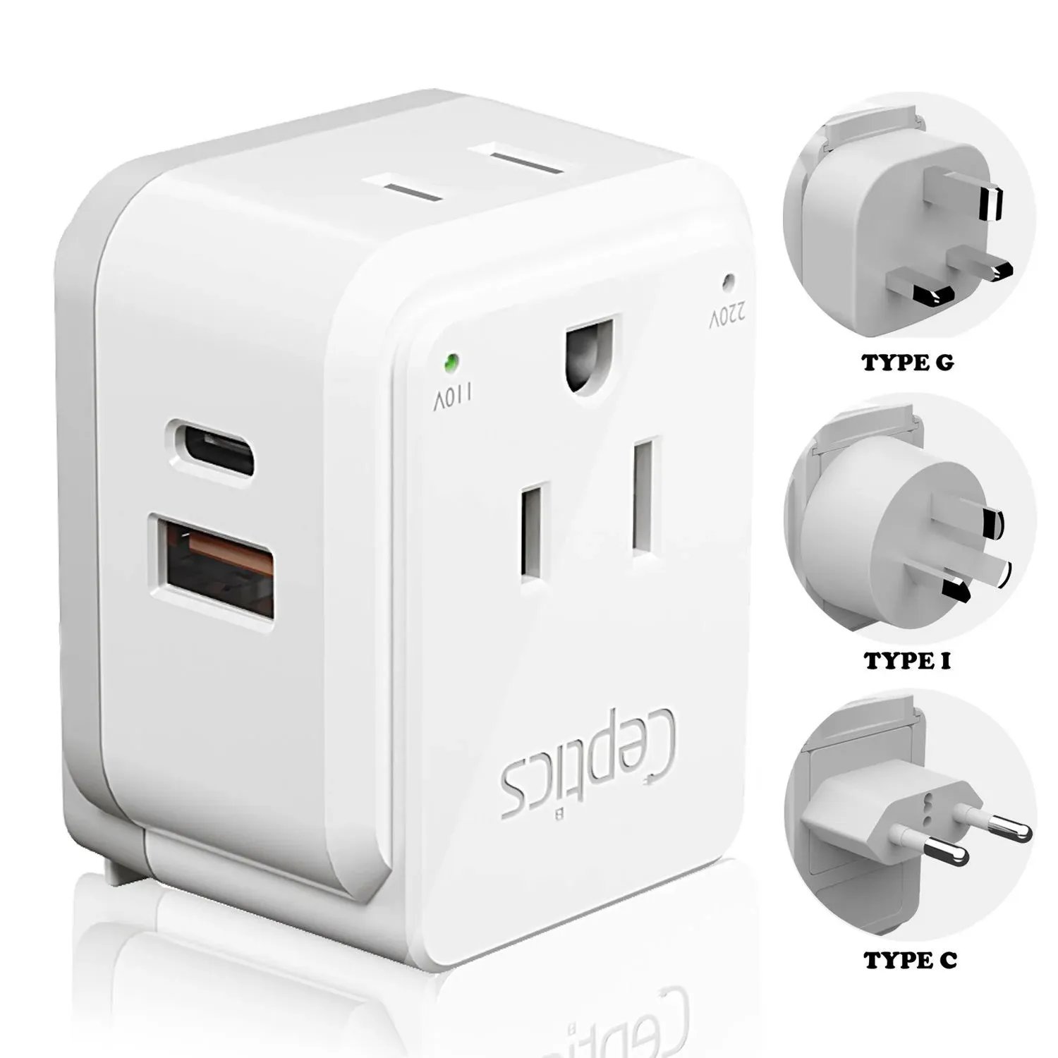 Ceptics China Malaysia Power Adapter Travel Set 20W PD & QC Safe Dual USB & USB-C 3.1A 2 USA Outlet - Compact-Use in Hong Kong Kuwait Singapore Iraq