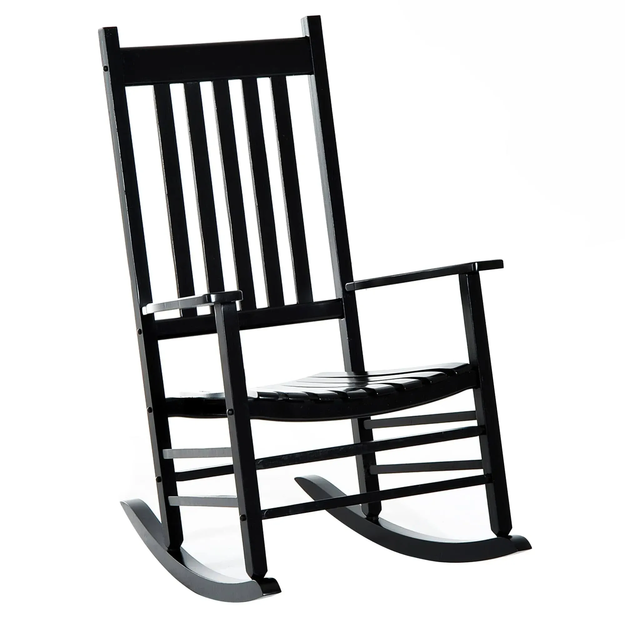 Outsunny Outdoor Rocking Chair, Patio Wooden Rocking Chair with Smooth Armrests, High Back for Garden, Balcony, Porch, Supports Up to 352 lbs, Black