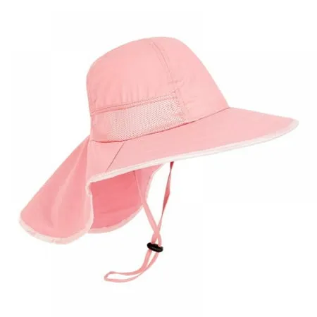 Summer Boy Girl Sun Hat with Neck Flap Sun Protection Kids Sunhats Wide Brim Gardening Safari Caps Pink