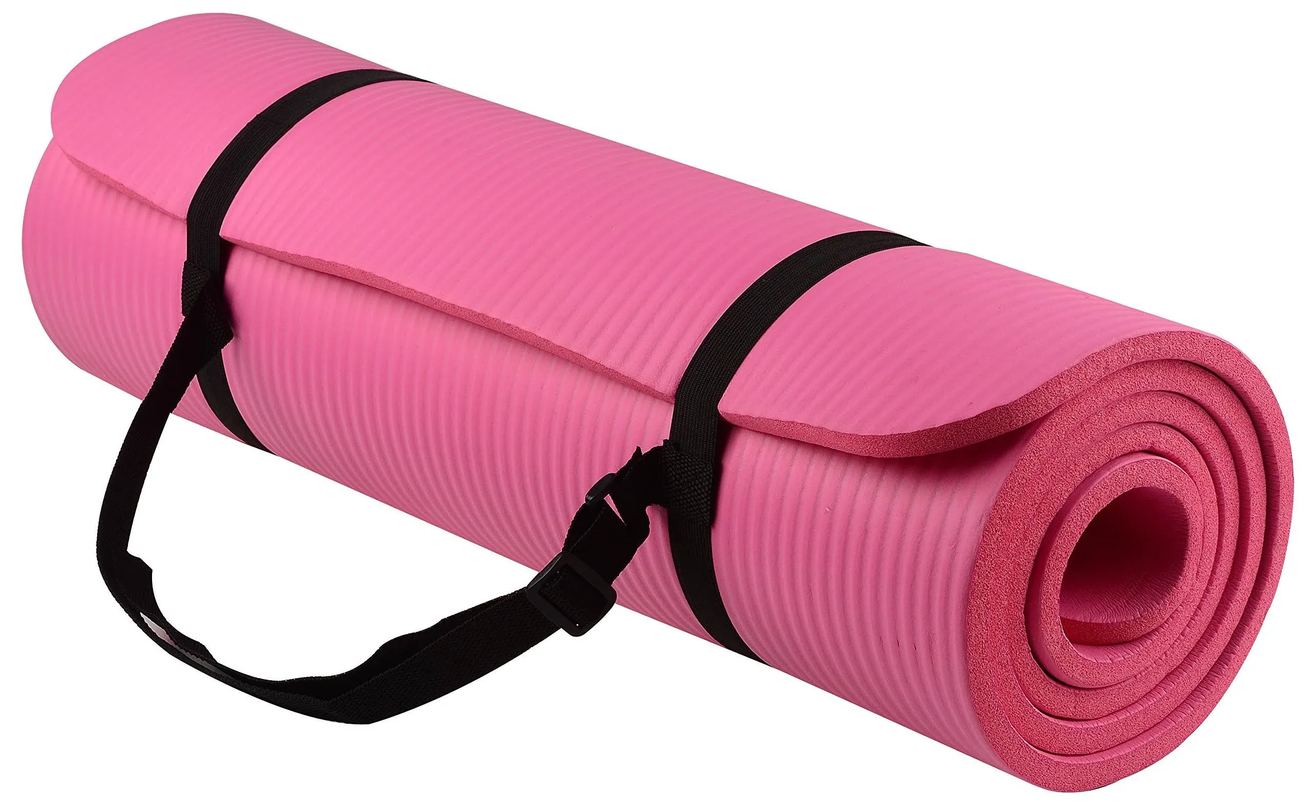 Signature Fitness 1" Extra Thick Exercise Fitness Yoga Mat with Carry Strap