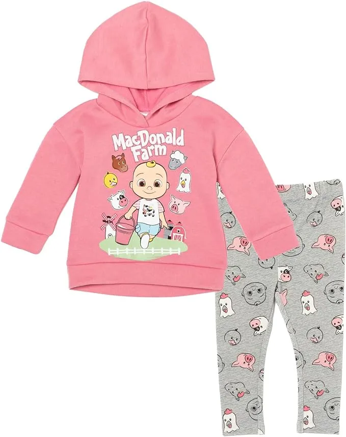 Cocomelon JJ Toddler Girls Pullover Fleece Hoodie and Leggings Outfit Set Gray ...