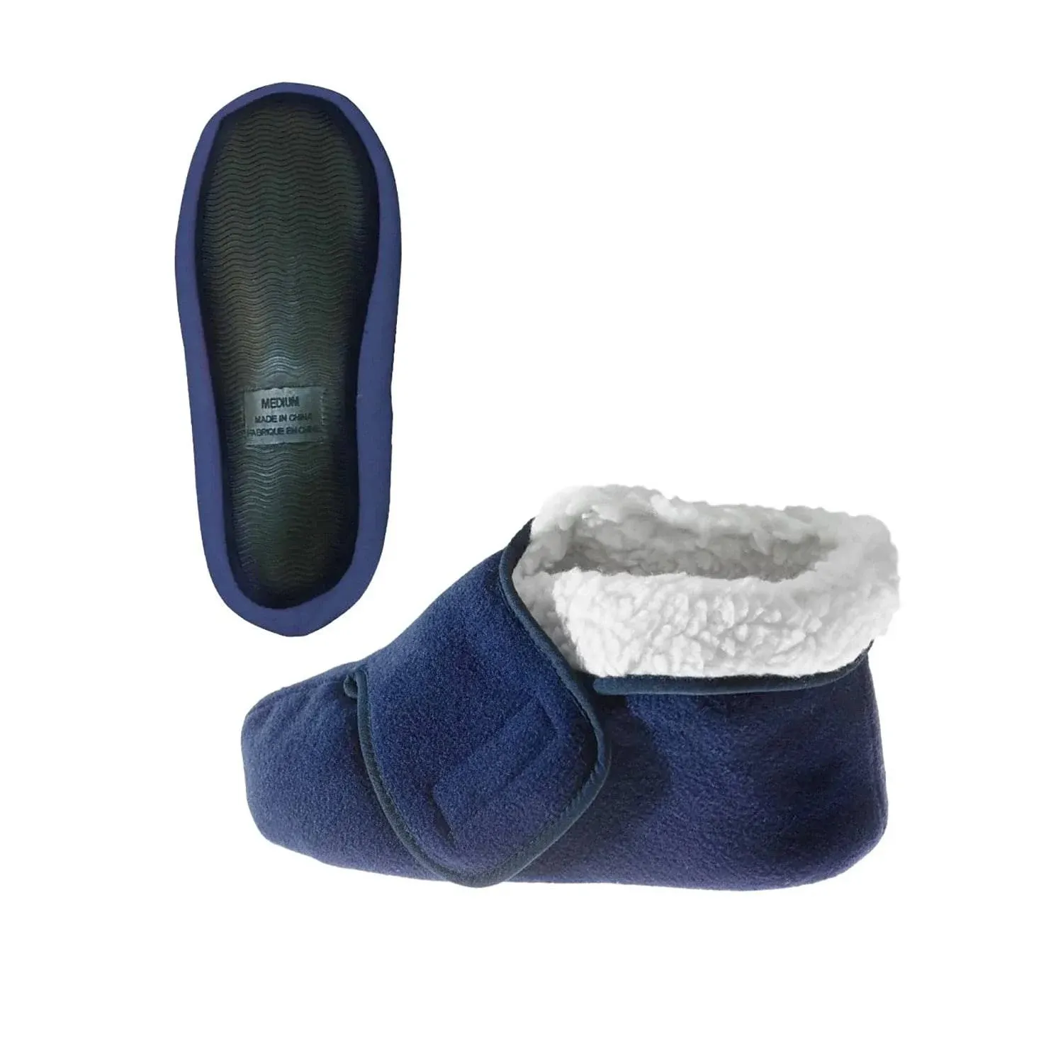 Silverts Sv10160 Deep and Wide Diabetic Bootie Slipper Women/Men-Navy-Large