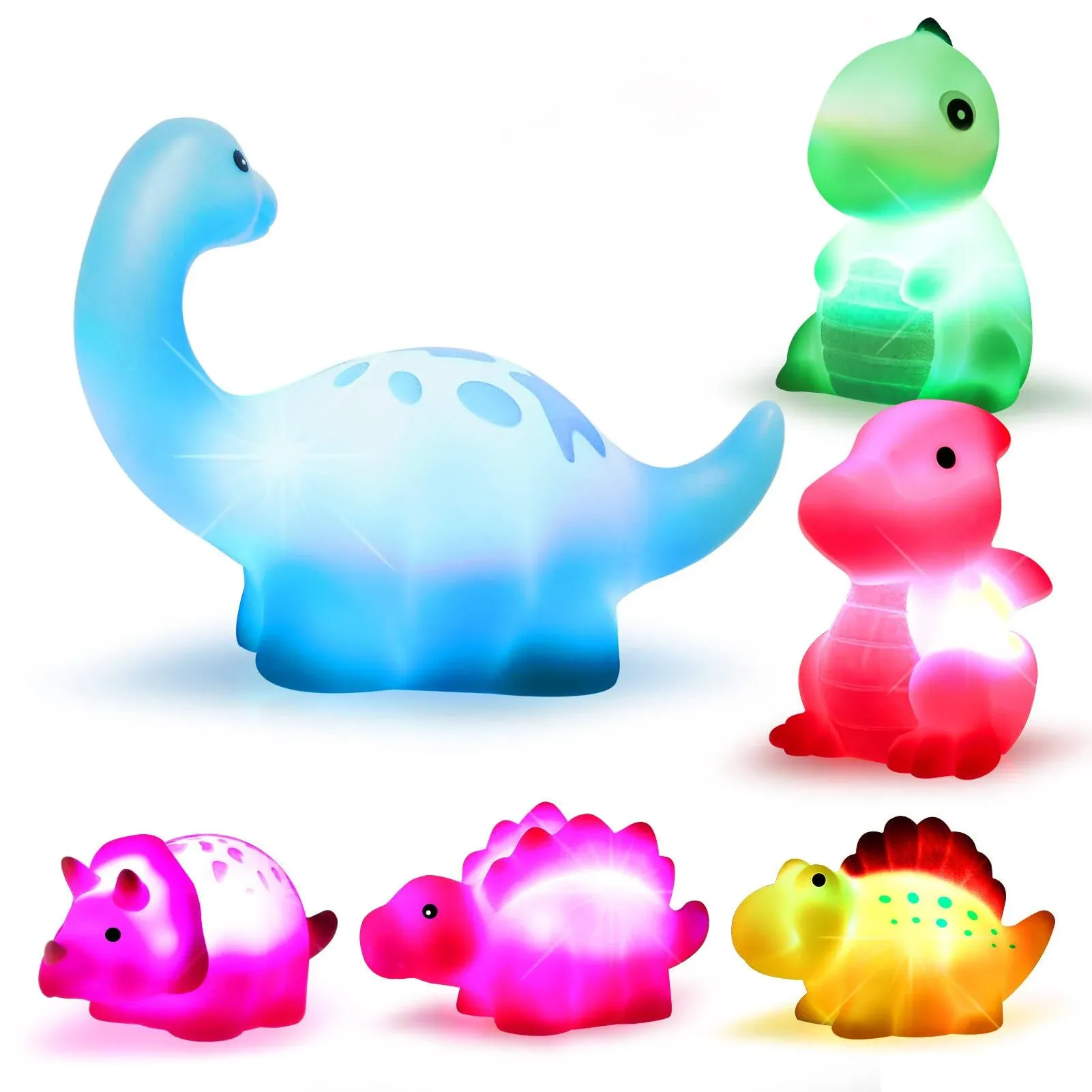 Cibolar Dinosaur Bath Toys Light-Up 6 Packs Floating Bath Toys Set for Baby ...