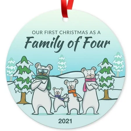 Our First Christmas As A Family Of Four 2020 Christmas Tree Decorations Gift Ornaments 3.75 Coated Aluminum Round