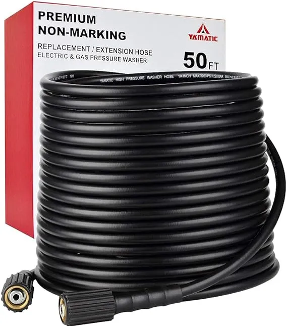 YAMATIC Pressure Washer Hose 50 FT 1/4" Kink Free M22 14mm Brass Power Washer Hose Replacement for Ryobi, Troy Bilt, Greenworks, Generac, CRAFTSMAN & More High PressureWashers, 3200 PSI