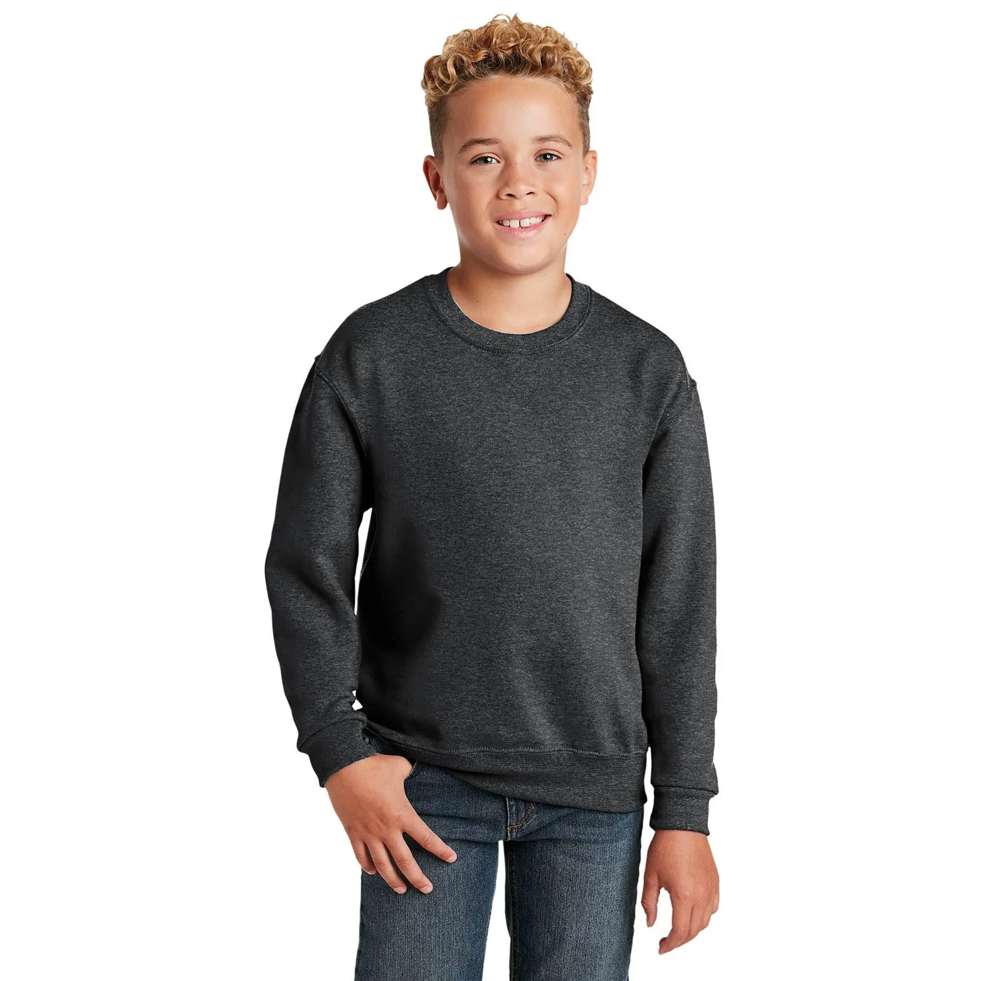 Jerzees 562B NuBlend Youth Crewneck Sweatshirt - Black Heather L