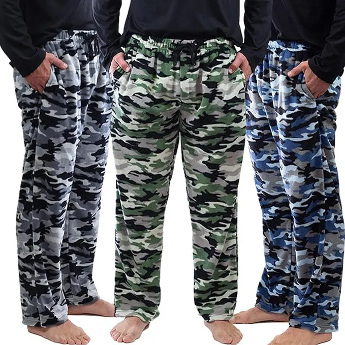 DG Hill Mens Sleep Pants, Fleece Pajama Bottoms with Pockets, 3 Pairs