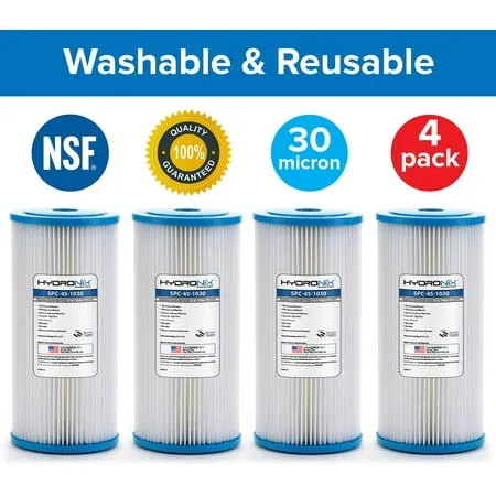 Hydronix SPC-45-1030 R30-BB & RS6 Compatible Whole House Sediment Pleated Water Filter Washable and Reusable 4.5 x 10 - 30 Micron - 4 Pack