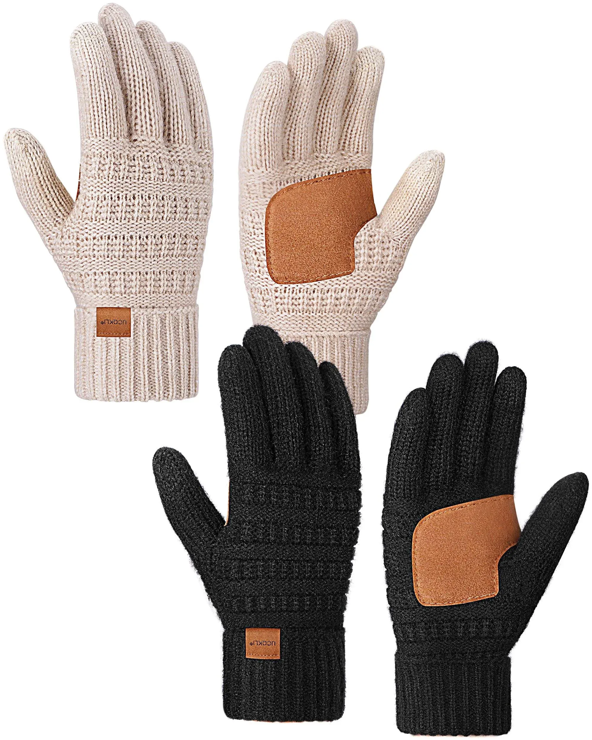 UCQKLI Winter Gloves for Women 2 Pairs, Womens Gloves Touchscreen Wool Knit, Glo