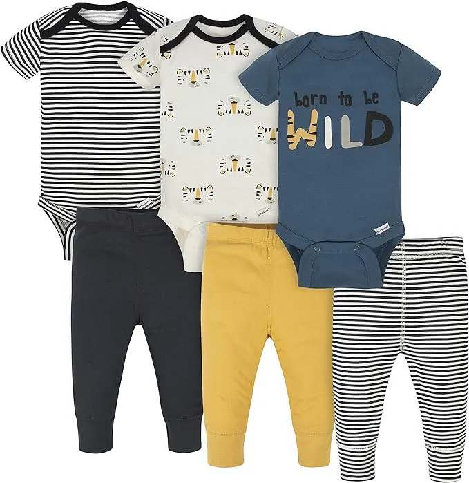 6-Piece Baby Boys Wild Onesies Brand Bodysuits & Pants Set - Newborn