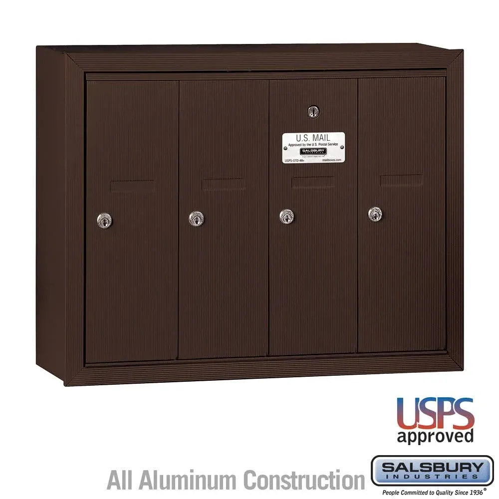 SALSBURY INDUSTRIES Vertical Mailbox: 4 Doors, Bronze, Front, Surface, Powder Coated