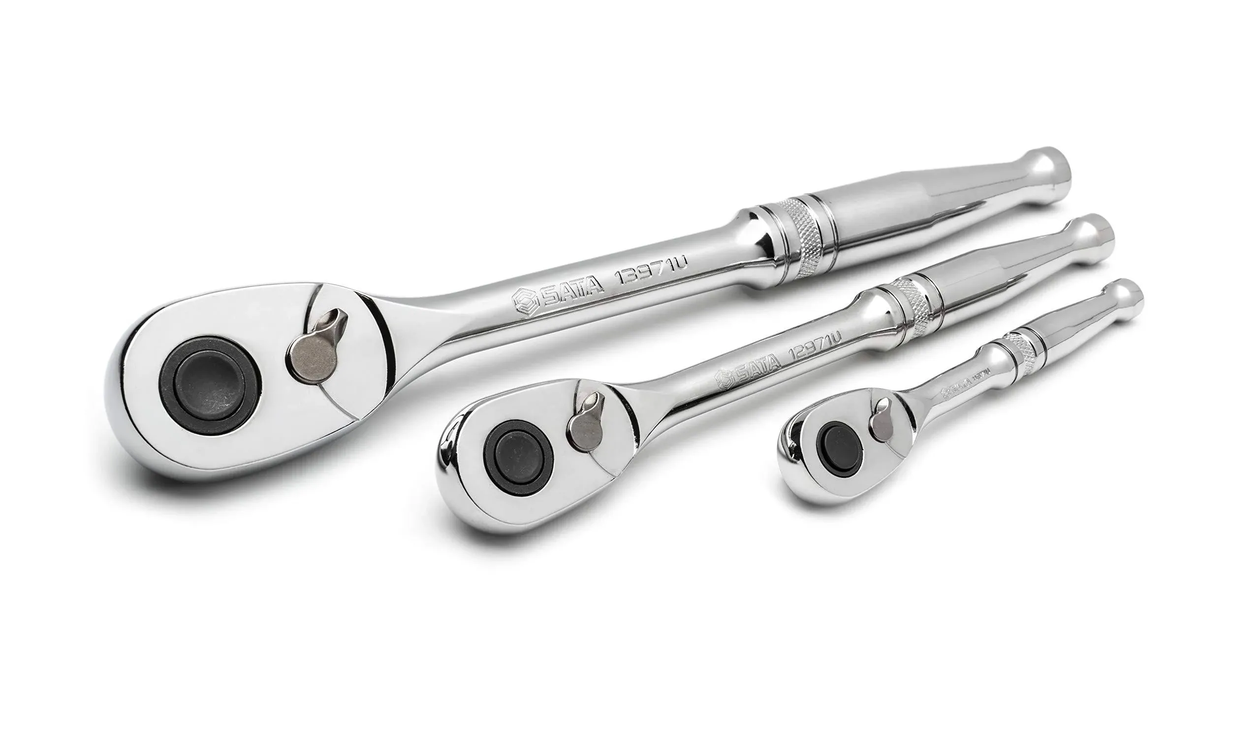 SATA 3-Piece Quick-Release Ratchet Set with Teardrop Head, Full-Polished Chrome ...