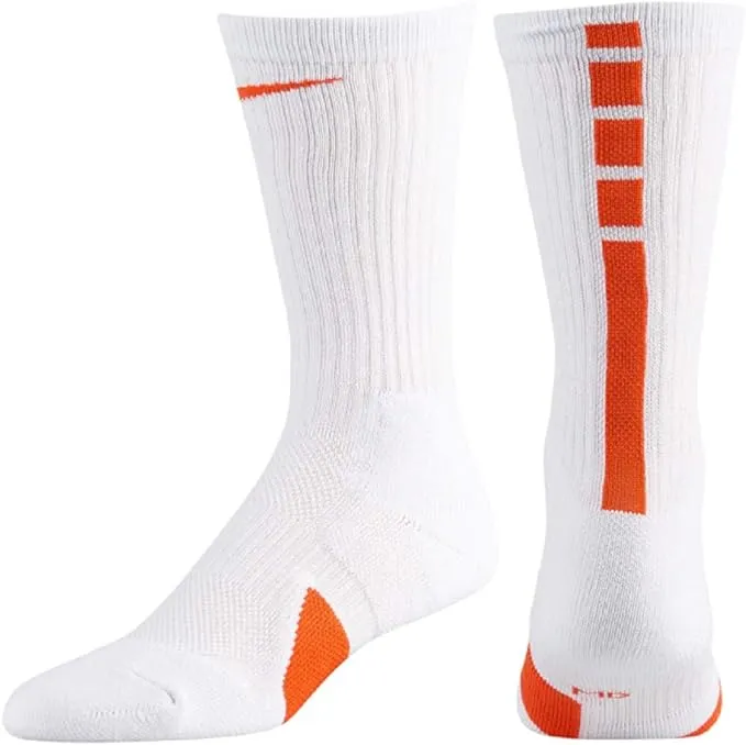 NIKE Elite Basketball Crew Socks (White/Orange, Large)