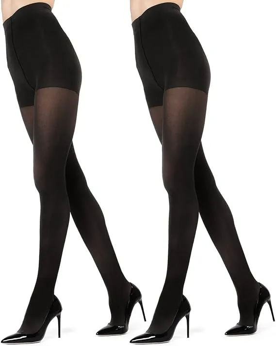 MeMoi Women's 2 Pair Pack Perfectly Opaque Control Top Microfiber Tights