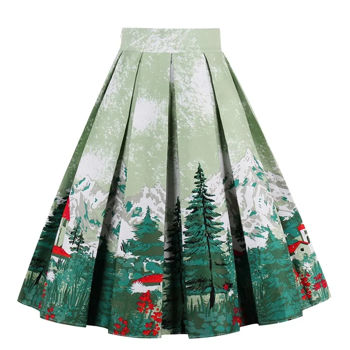 Dressever Women's Vintage A-line Printed Pleated Flared Midi Skirts