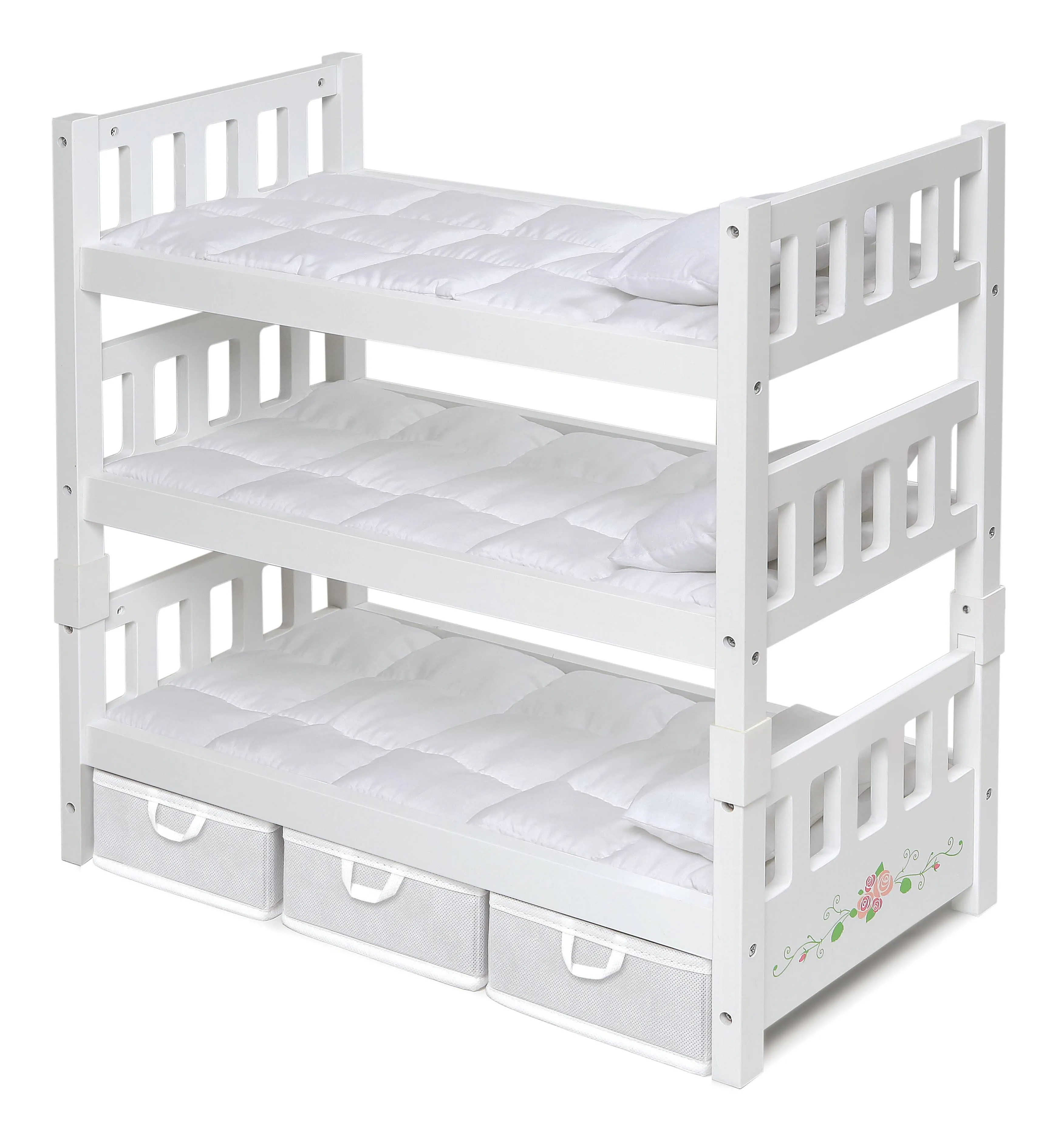 Badger Basket 1-2-3 Convertible Doll Bunk Bed with Storage Baskets - White Rose