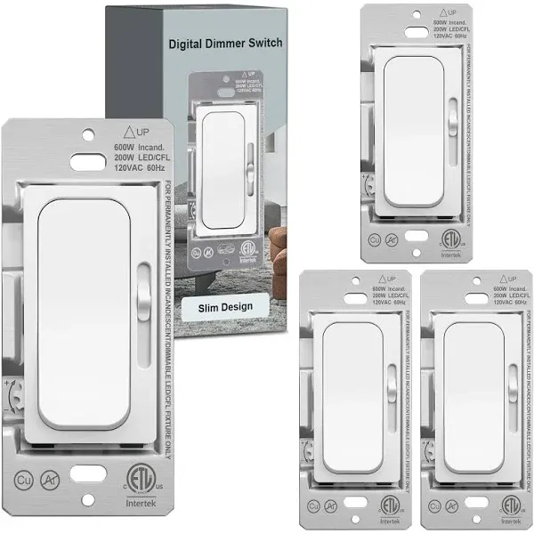 4 Pack UNIELE Digital Slim Slide Dimmer Light Switch Single-Pole/3 Way for 200W