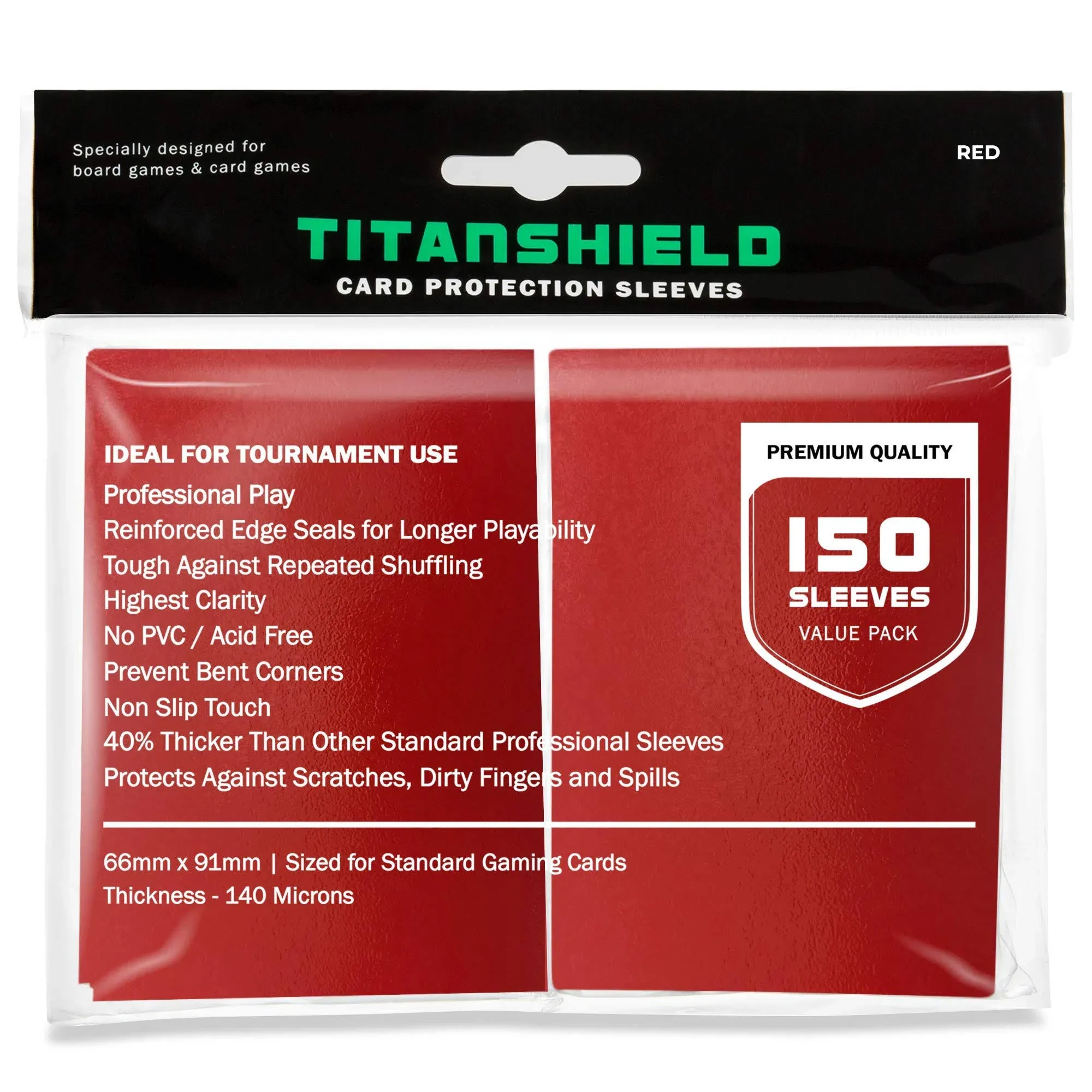 TitanShield (150 Sleeves/Red) Standard Size Board Game Trading Card Sleeves Deck ...