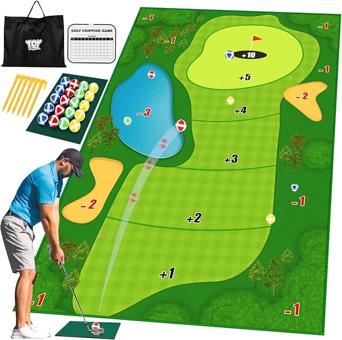 TOY Life Chipping Golf Game Mat Indoor Outdoor Games for Adults and Family Kids Outdoor Play Equipment Stick Chip Game Indoor Golf Set Backyard Games Outdoor Toys for Kids