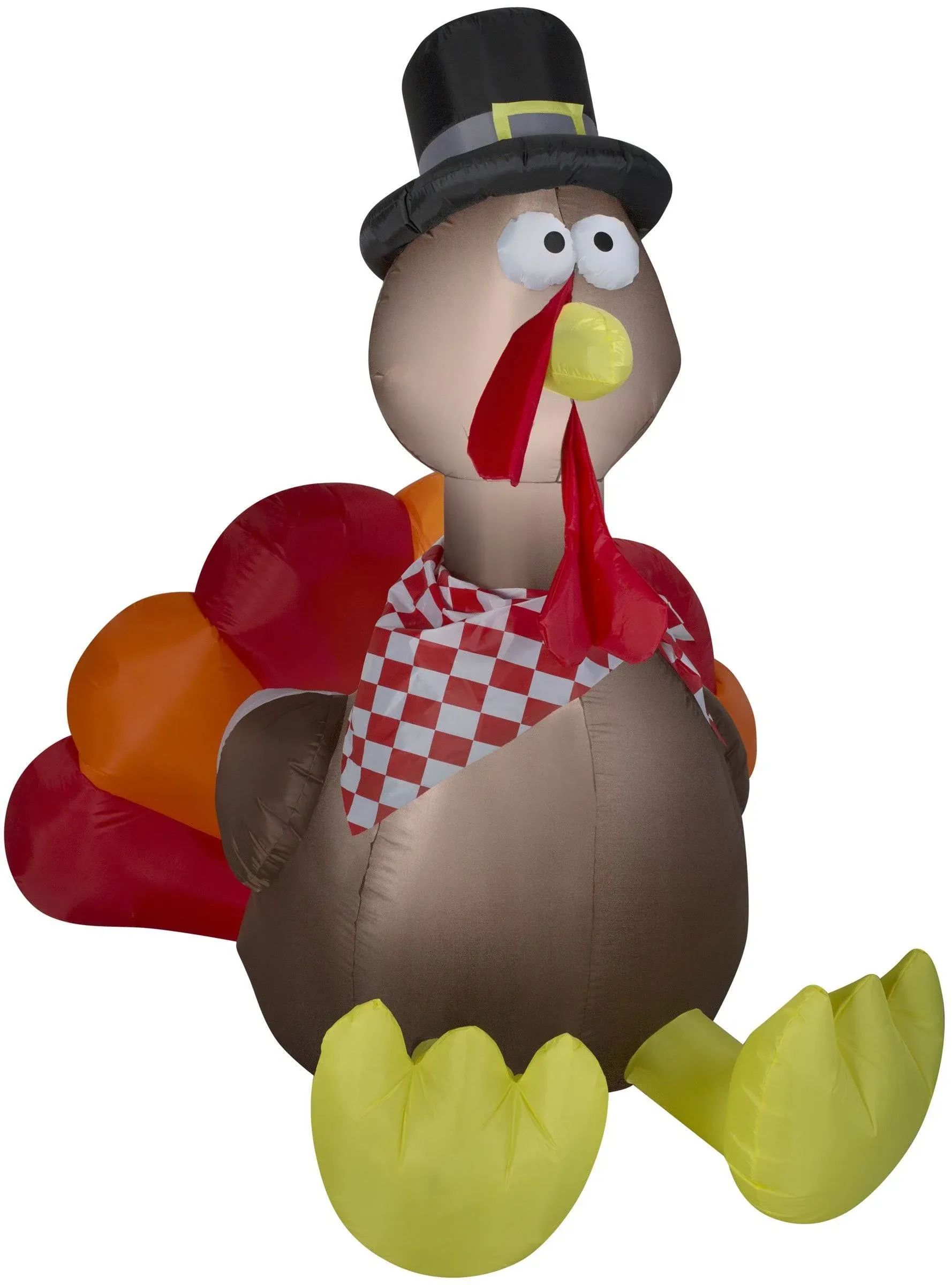 Gemmy Thanksgiving Inflatable Turkey with Checkered Scarf, 6 ft Tall, Multi