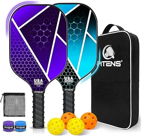 Pitens Pickleball Paddles Set of 2,Carbon Fiber and Graphite Face,Non-Slip Grip ...