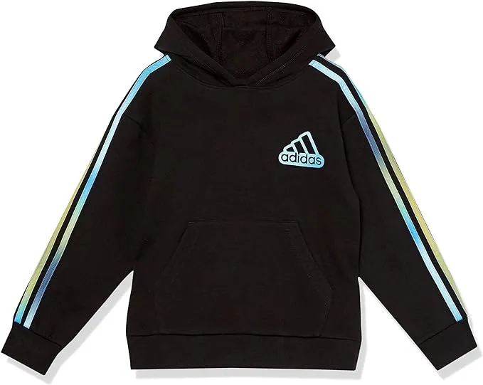 Adidas Big Boys Long Sleeve Game Fade 3 Stripes Pullover Hoodie - Black W Blue ...