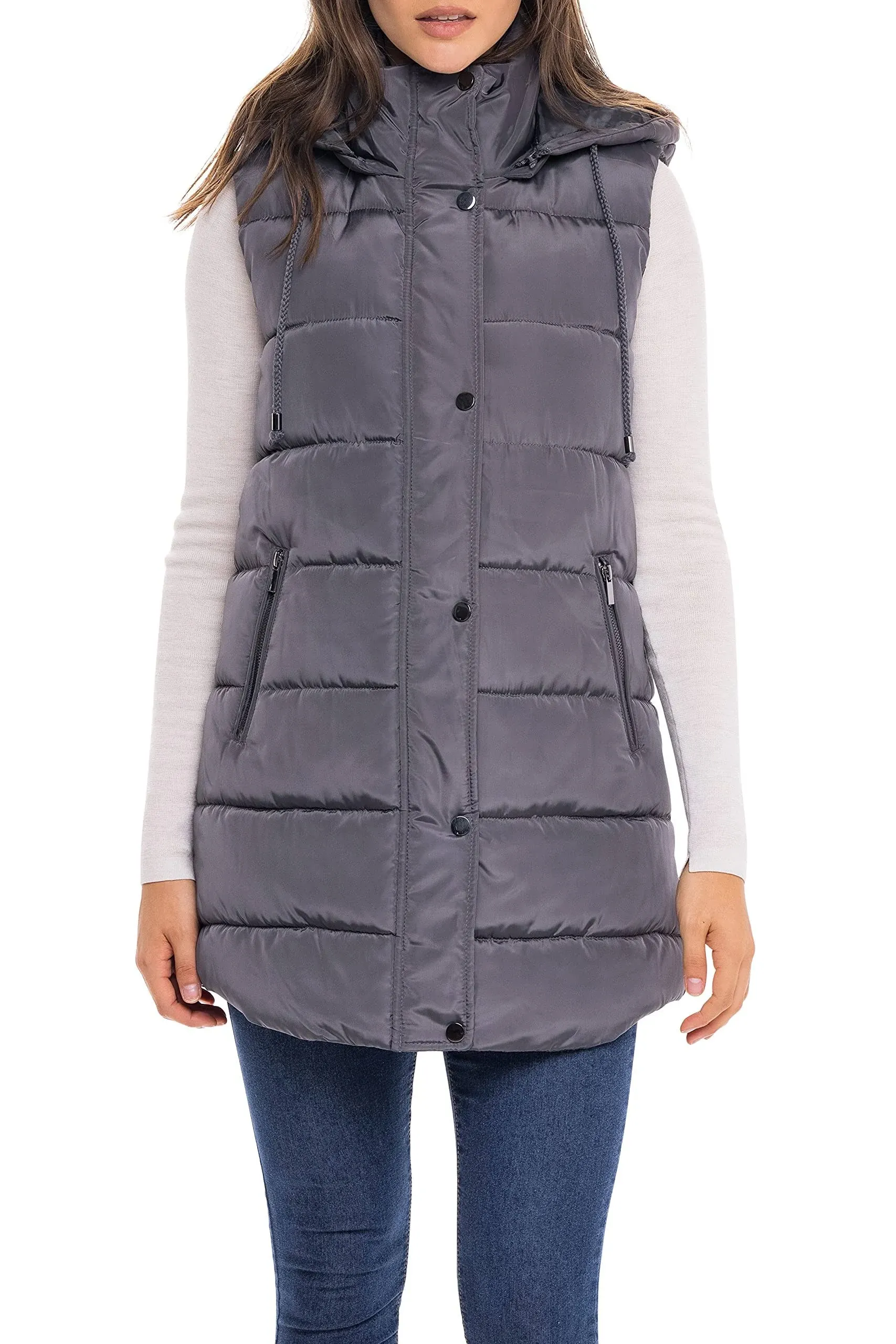 Sebby S.E.B Women's Long Puffer Vest, Quilted Faux Down Filled Hooded Vest for Fall and Winter