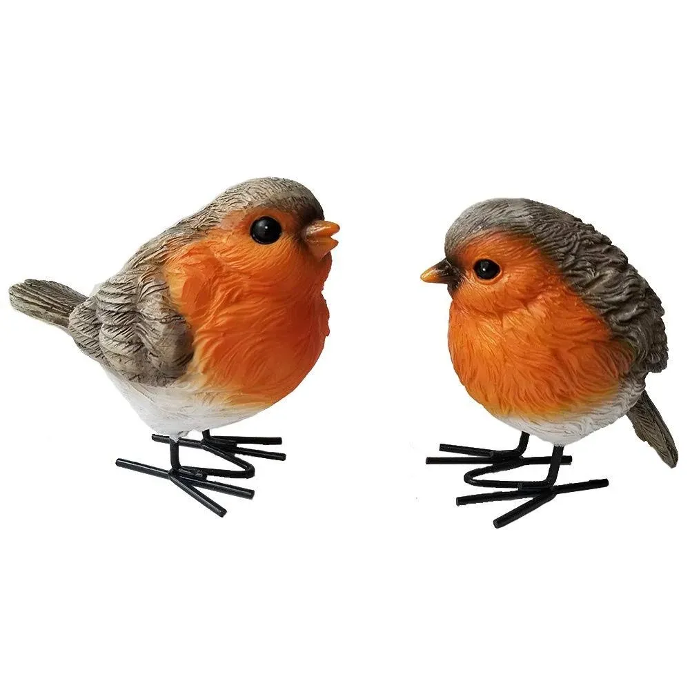 Polyresin Garden Robin Birds S/2 Ornaments Backyard Decor Statues Figurines