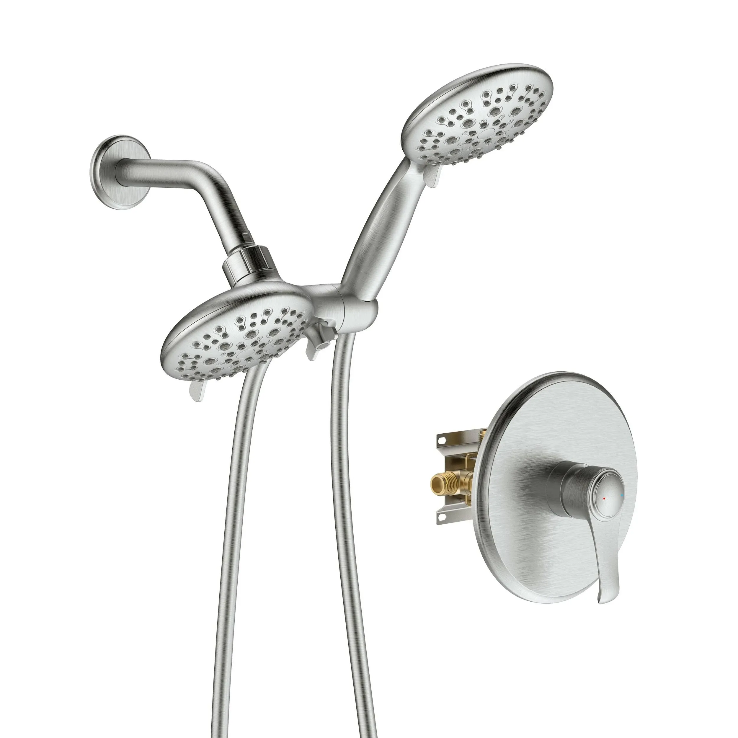 6 Spray Mode Dual Rain & Handheld Shower Heads Combo with Hose Brushed Nickel