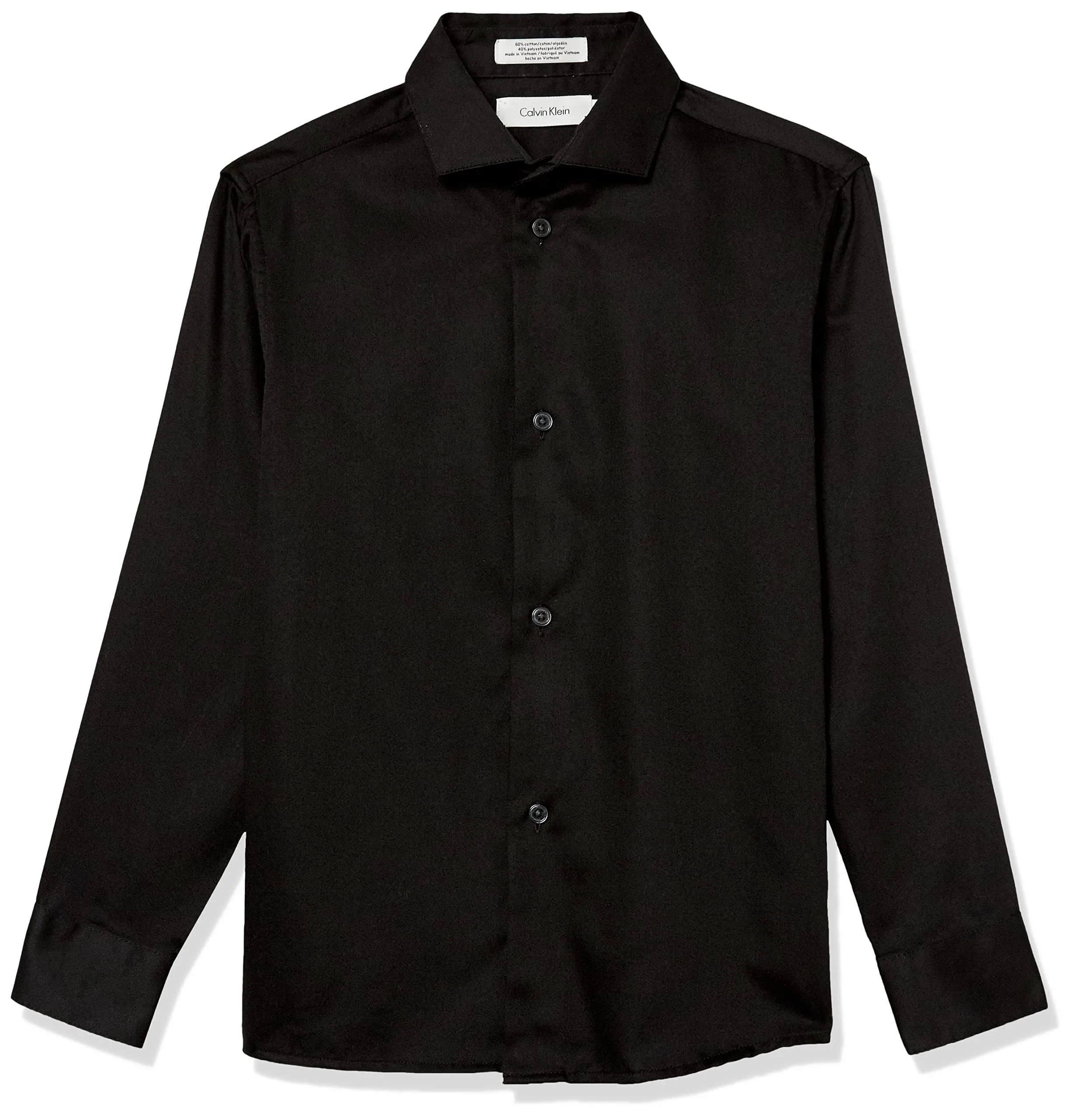 Calvin Klein Boys Slim Fit Stretch Solid Shirt - Black - 20