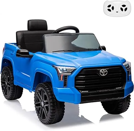 Ride on Truck Car, 12V Licensed Toyota Tundra Ride on Car w/Remote Control, Battery Powered Electric Car with4 Wheels Spring Suspension, 3 Speeds, LED Lights, Gift for 3+ Kids-Blue