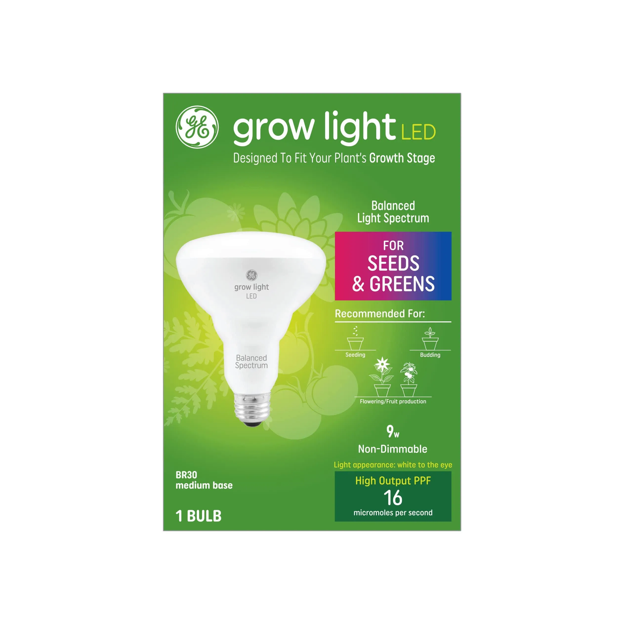 GE BR30 Grow Light with Balanced Spectrum Seeds & Greens LED Light Bulb Clear