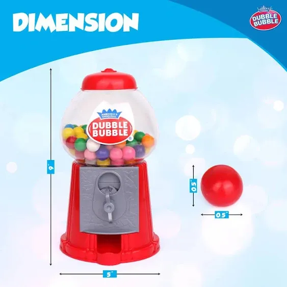 8.5" Coin Operated Gumball Machine Toy Bank Dubble Bubble Classic Style Includes 45 Gum Balls - Kids Coin Bank Great Gift