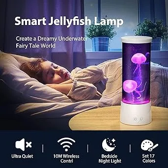 Jellyfish Lamp, 17 Color Changing Jelly Fish Tank Mood Lamps for Home Office Room Desktop Decoration, Jellyfish Aquarium Night Light Christmas Light for Kids Teens Girls Boys Adults