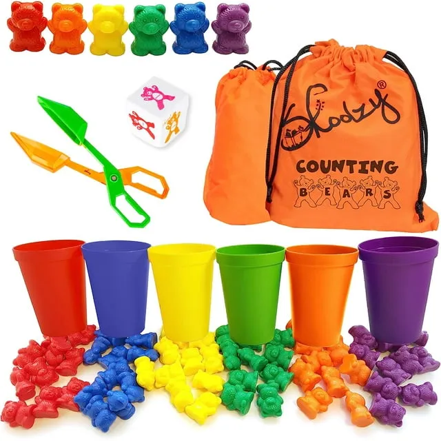 Skoolzy Rainbow Counting Bears with Matching Sorting Cups 70 Piece Set - Toddler Learning Toys Number Sorting Counting Color Recognition for Kids Age 3+ Includes Montessori Tongs 2 Skoolzy Bags eBook 2. Rainbow Counting Bears (70 pc)