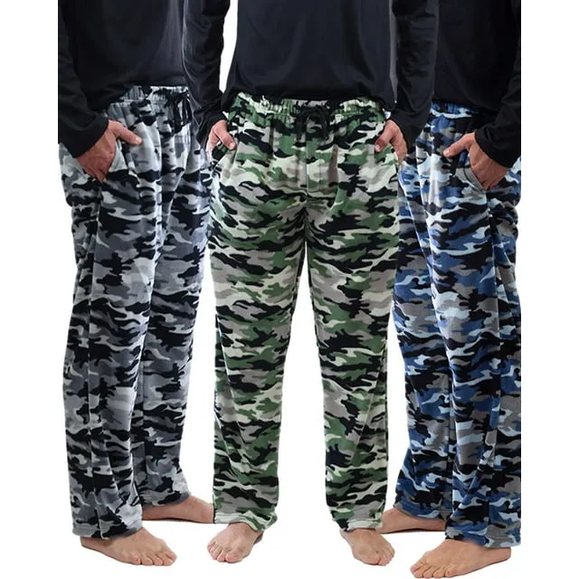 DG Hill Mens Sleep Pants, Fleece Pajama Bottoms with Pockets, 3 Pairs