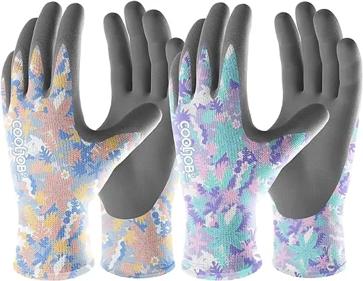 COOLJOB Colorful Gardening Gloves Best Gift for Women Ladies, 6 Pairs Breathable Rubber Coated Garden Gloves, Outdoor Protective Work Gloves, Varied Colors, Size Medium Fits Most, Half Dozen M